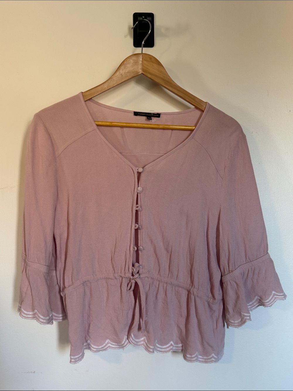Furor Elements Womens XL Dusty Rose Peplum Blouse Scalloped Embroidered Top - Picture 4 of 8